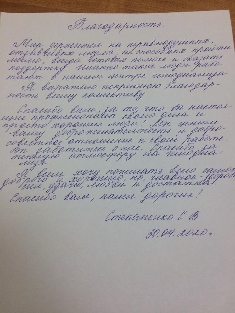 Я выражаю благодарность коллективу города Белореченск!